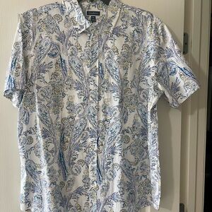 Club Room Men's White and Blue Paisley Shirt